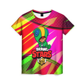 Женская футболка 3D с принтом BRAWL STARS LEON в Екатеринбурге, 100% полиэфир ( синтетическое хлопкоподобное полотно) | прямой крой, круглый вырез горловины, длина до линии бедер | android | brawl stars | games | leon | mobile game | stars | игры | леон | мобильные игры