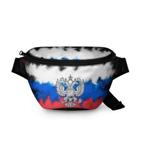 Поясная сумка 3D с принтом RUSSIA 2019 в Екатеринбурге, 100% полиэстер | плотная ткань, ремень с регулируемой длиной, внутри несколько карманов для мелочей, основное отделение и карман с обратной стороны сумки застегиваются на молнию | russia | russia sport | россия спорт | русский | спорт | триколор | флаг | я русский