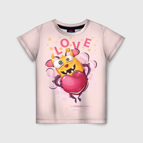 Детская футболка 3D с принтом LOVE в Екатеринбурге, 100% гипоаллергенный полиэфир | прямой крой, круглый вырез горловины, длина до линии бедер, чуть спущенное плечо, ткань немного тянется | bee | bright | cool | funny | heart | веселый | забавный | прикольный | пчелка | сердце | яркий