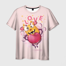 Мужская футболка 3D с принтом LOVE в Екатеринбурге, 100% полиэфир | прямой крой, круглый вырез горловины, длина до линии бедер | Тематика изображения на принте: bee | bright | cool | funny | heart | веселый | забавный | прикольный | пчелка | сердце | яркий