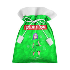 Подарочный 3D мешок с принтом BILLIE EILISH GREEN в Екатеринбурге, 100% полиэстер | Размер: 29*39 см | bad guy | billie | eilish | ocean eyes | айлиш | билли | девушка | певица | эйлиш