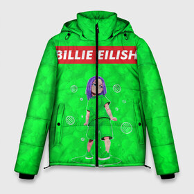 Мужская зимняя куртка 3D с принтом BILLIE EILISH GREEN в Екатеринбурге, верх — 100% полиэстер; подкладка — 100% полиэстер; утеплитель — 100% полиэстер | длина ниже бедра, свободный силуэт Оверсайз. Есть воротник-стойка, отстегивающийся капюшон и ветрозащитная планка. 

Боковые карманы с листочкой на кнопках и внутренний карман на молнии. | Тематика изображения на принте: bad guy | billie | eilish | ocean eyes | айлиш | билли | девушка | певица | эйлиш