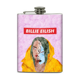 Фляга с принтом BILLIE EILISH в Екатеринбурге, металлический корпус | емкость 0,22 л, размер 125 х 94 мм. Виниловая наклейка запечатывается полностью | Тематика изображения на принте: bad guy | billie | eilish | ocean eyes | айлиш | билли | девушка | певица | эйлиш