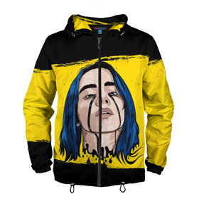 Мужская ветровка 3D с принтом BILLIE EILISH в Екатеринбурге, 100% полиэстер | подол и капюшон оформлены резинкой с фиксаторами, два кармана без застежек по бокам, один потайной карман на груди | bad guy | billie | eilish | ocean eyes | айлиш | билли | девушка | певица | эйлиш