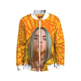 Детский бомбер 3D с принтом BILLIE EILISH в Екатеринбурге, 100% полиэстер | застегивается на молнию, по бокам два кармана без застежек, мягкие манжеты, по низу бомбера и на воротнике — эластичная резинка | bad guy | billie | eilish | ocean eyes | айлиш | билли | девушка | певица | эйлиш