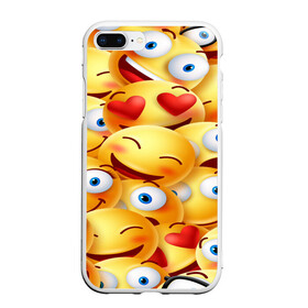 Чехол для iPhone 7Plus/8 Plus матовый с принтом emoji в Екатеринбурге, Силикон | Область печати: задняя сторона чехла, без боковых панелей | emoji | настроение | позитив | смайлики | смайлы | стикеры | текстура смайл | улыбки | фон смайл | эмодзи