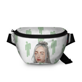 Поясная сумка 3D с принтом BILLIE EILISH в Екатеринбурге, 100% полиэстер | плотная ткань, ремень с регулируемой длиной, внутри несколько карманов для мелочей, основное отделение и карман с обратной стороны сумки застегиваются на молнию | bad guy | billie | eilish | ocean eyes | айлиш | билли | девушка | певица | эйлиш