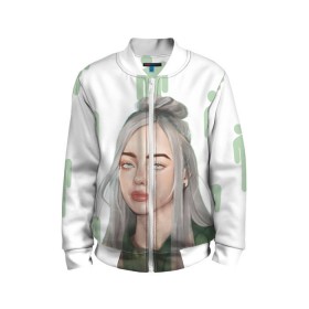 Детский бомбер 3D с принтом BILLIE EILISH в Екатеринбурге, 100% полиэстер | застегивается на молнию, по бокам два кармана без застежек, мягкие манжеты, по низу бомбера и на воротнике — эластичная резинка | bad guy | billie | eilish | ocean eyes | айлиш | билли | девушка | певица | эйлиш