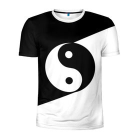 Мужская футболка 3D спортивная с принтом Инь - янь (#1) в Екатеринбурге, 100% полиэстер с улучшенными характеристиками | приталенный силуэт, круглая горловина, широкие плечи, сужается к линии бедра | black | signs | white. | ying   yang | белый | знаки | инь   янь | чёрный