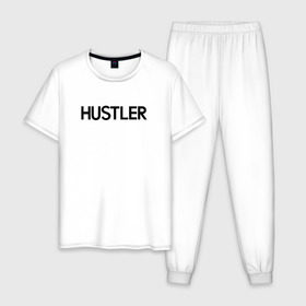 Мужская пижама хлопок с принтом HUSTLER в Екатеринбурге, 100% хлопок | брюки и футболка прямого кроя, без карманов, на брюках мягкая резинка на поясе и по низу штанин
 | brazzers | hustler | merch | private | бразерс | мерч | хаслер | хастлер