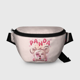 Поясная сумка 3D с принтом PANDA в Екатеринбурге, 100% полиэстер | плотная ткань, ремень с регулируемой длиной, внутри несколько карманов для мелочей, основное отделение и карман с обратной стороны сумки застегиваются на молнию | bear | bright | funny | panda | веселый | забавный | мишка | панда | прикольный | смешной | яркий