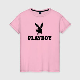 Женская футболка хлопок с принтом Playboy в Екатеринбурге, 100% хлопок | прямой крой, круглый вырез горловины, длина до линии бедер, слегка спущенное плечо | brazzers | cекс | merch | new sensations | playboy | private | tushy | бразерс | мерч | плейбой