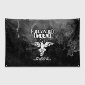 Флаг-баннер с принтом Hollywood Undead в Екатеринбурге, 100% полиэстер | размер 67 х 109 см, плотность ткани — 95 г/м2; по краям флага есть четыре люверса для крепления | charlie scene | danny | funny man | hollywood undead | hu | j dog | johnny 3 tears | голливудская нежить | голубь | голубь с гранатой | граната | ню метал | рэп метал | рэп рок