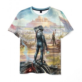Мужская футболка 3D с принтом The Outer Worlds в Екатеринбурге, 100% полиэфир | прямой крой, круглый вырез горловины, длина до линии бедер | fallout | альцион | графика | космический корабль | криосн | фантастика