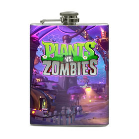 Фляга с принтом  Plants vs. Zombies в Екатеринбурге, металлический корпус | емкость 0,22 л, размер 125 х 94 мм. Виниловая наклейка запечатывается полностью | 2 | battle | defense | for | garden | mod | neighborville | pvz | tower | warfare | битва | дзен | за | зомби | пвз | против | растения | сад