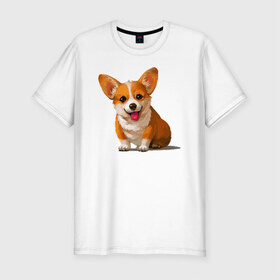 Мужская футболка хлопок Slim с принтом Корги в Екатеринбурге, 92% хлопок, 8% лайкра | приталенный силуэт, круглый вырез ворота, длина до линии бедра, короткий рукав | вельш корги | домашние животные | корги | пес | собака | собачнику | щенок