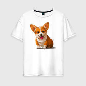 Женская футболка хлопок Oversize с принтом Корги в Екатеринбурге, 100% хлопок | свободный крой, круглый ворот, спущенный рукав, длина до линии бедер
 | вельш корги | домашние животные | корги | пес | собака | собачнику | щенок