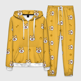 Мужской костюм 3D с принтом Сиба-ину Акита-ину (Жёлтая) в Екатеринбурге, 100% полиэстер | Манжеты и пояс оформлены тканевой резинкой, двухслойный капюшон со шнурком для регулировки, карманы спереди | сиба ину