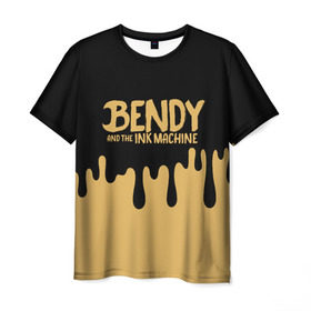 Мужская футболка 3D с принтом Bendy And The Ink Machine в Екатеринбурге, 100% полиэфир | прямой крой, круглый вырез горловины, длина до линии бедер | bendy | bendy and the ink machine | бенди | бени | бенни | детская | детям | игра | капли | компьютерная игра | краска | машина | подтеки | розовая | ужастик