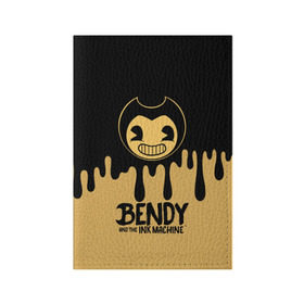 Обложка для паспорта матовая кожа с принтом Bendy And The Ink Machine в Екатеринбурге, натуральная матовая кожа | размер 19,3 х 13,7 см; прозрачные пластиковые крепления | Тематика изображения на принте: bendy | bendy and the ink machine | бенди | бени | бенни | детская | детям | игра | капли | компьютерная игра | краска | машина | подтеки | розовая | ужастик