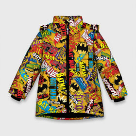 Зимняя куртка для девочек 3D с принтом Batman logos в Екатеринбурге, ткань верха — 100% полиэстер; подклад — 100% полиэстер, утеплитель — 100% полиэстер. | длина ниже бедра, удлиненная спинка, воротник стойка и отстегивающийся капюшон. Есть боковые карманы с листочкой на кнопках, утяжки по низу изделия и внутренний карман на молнии. 

Предусмотрены светоотражающий принт на спинке, радужный светоотражающий элемент на пуллере молнии и на резинке для утяжки. | bat man | batman | batman comics | caped crusader | dark knight | shtatbat | бетмен | брюс уэйн | бэт мен | бэтмен | тёмный рыцарь