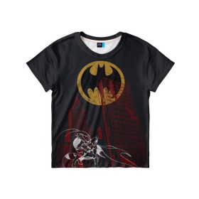 Детская футболка 3D с принтом Batman в Екатеринбурге, 100% гипоаллергенный полиэфир | прямой крой, круглый вырез горловины, длина до линии бедер, чуть спущенное плечо, ткань немного тянется | Тематика изображения на принте: bat man | batman | batman comics | caped crusader | dark knight | shtatbat | бетмен | брюс уэйн | бэт мен | бэтмен | тёмный рыцарь