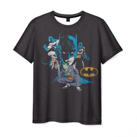 Мужская футболка 3D с принтом Batman classic в Екатеринбурге, 100% полиэфир | прямой крой, круглый вырез горловины, длина до линии бедер | Тематика изображения на принте: bat man | batman | batman comics | caped crusader | comics | dark knight | shtatbat | бетмен | брюс уэйн | бэт мен | бэтмен | тёмный рыцарь