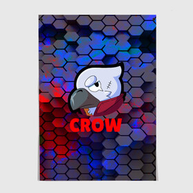 Постер с принтом Brawl Stars CROW в Екатеринбурге, 100% бумага
 | бумага, плотность 150 мг. Матовая, но за счет высокого коэффициента гладкости имеет небольшой блеск и дает на свету блики, но в отличии от глянцевой бумаги не покрыта лаком | android | brawl stars | crow | games | leon | mobile game | stars | ворон | игры | леон | мобильные игры