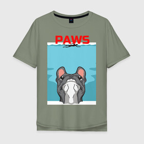 Мужская футболка хлопок Oversize с принтом PAWS в Екатеринбурге, 100% хлопок | свободный крой, круглый ворот, “спинка” длиннее передней части | animal | bulldog | cute | dog | jaws | paws | pet | pog | sea | swim | бульдог | лапки | лапы | мопс | море | питомец | собака | челюсти