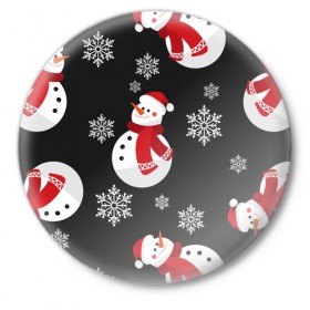Значок с принтом Снеговики в Екатеринбурге,  металл | круглая форма, металлическая застежка в виде булавки | Тематика изображения на принте: 