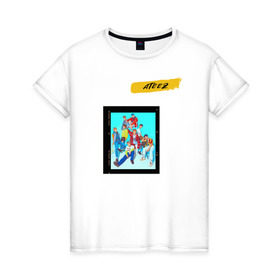 Женская футболка хлопок с принтом Ateez в Екатеринбурге, 100% хлопок | прямой крой, круглый вырез горловины, длина до линии бедер, слегка спущенное плечо | ateez | k pop | корейская группа | музыка | парни