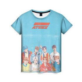 Женская футболка 3D с принтом Ateez K-pop в Екатеринбурге, 100% полиэфир ( синтетическое хлопкоподобное полотно) | прямой крой, круглый вырез горловины, длина до линии бедер | ateez | k pop | корейская группа | музыка | парни