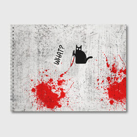 Альбом для рисования с принтом What cat в Екатеринбурге, 100% бумага
 | матовая бумага, плотность 200 мг. | Тематика изображения на принте: cat | kitten | knife | what | кот | котёнок | кошка | кровь | нож | что