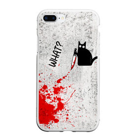 Чехол для iPhone 7Plus/8 Plus матовый с принтом What cat в Екатеринбурге, Силикон | Область печати: задняя сторона чехла, без боковых панелей | cat | kitten | knife | what | кот | котёнок | кошка | кровь | нож | что