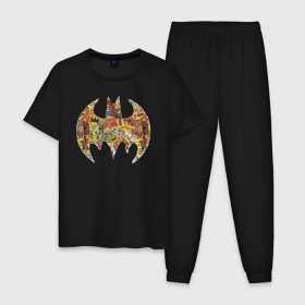 Мужская пижама хлопок с принтом BAT logo в Екатеринбурге, 100% хлопок | брюки и футболка прямого кроя, без карманов, на брюках мягкая резинка на поясе и по низу штанин
 | bat man | batman | batman comics | caped crusader | comics | dark knight | shtatbat | бетмен | брюс уэйн | бэт мен | бэтмен | тёмный рыцарь