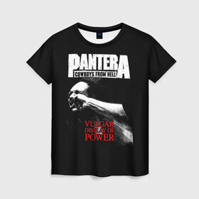 Женская футболка 3D с принтом Pantera в Екатеринбурге, 100% полиэфир ( синтетическое хлопкоподобное полотно) | прямой крой, круглый вырез горловины, длина до линии бедер | american | anselmo | havy metal | pantera | philip anselmo | trash metal | ансельмо | пантера | фил ансельмо