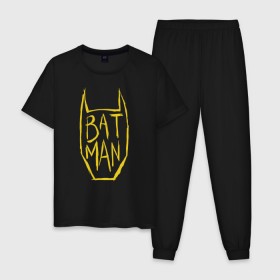Мужская пижама хлопок с принтом Batman в Екатеринбурге, 100% хлопок | брюки и футболка прямого кроя, без карманов, на брюках мягкая резинка на поясе и по низу штанин
 | bat man | batman | batman comics | caped crusader | comics | dark knight | бетмен | брюс уэйн | бэт мен | бэтмен | тёмный рыцарь