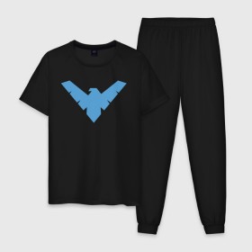 Мужская пижама хлопок с принтом Nightwing в Екатеринбурге, 100% хлопок | брюки и футболка прямого кроя, без карманов, на брюках мягкая резинка на поясе и по низу штанин
 | batman | nightwing | shtatbat | бетмен | бэтмен | найтвинг