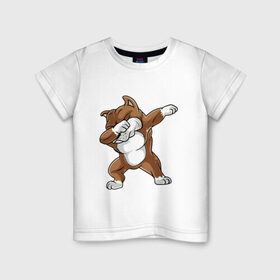 Детская футболка хлопок с принтом Dabbing Pitbull в Екатеринбурге, 100% хлопок | круглый вырез горловины, полуприлегающий силуэт, длина до линии бедер | animal | animals | beast | dab | dabb | dabbing | dog | pitbull | predator | rap | даб | животное | животные | зверь | пес | питбуль | рэп | собака | хищник