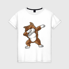 Женская футболка хлопок с принтом Dabbing Pitbull в Екатеринбурге, 100% хлопок | прямой крой, круглый вырез горловины, длина до линии бедер, слегка спущенное плечо | animal | animals | beast | dab | dabb | dabbing | dog | pitbull | predator | rap | даб | животное | животные | зверь | пес | питбуль | рэп | собака | хищник