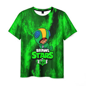 Мужская футболка 3D с принтом BRAWL STARS LEON в Екатеринбурге, 100% полиэфир | прямой крой, круглый вырез горловины, длина до линии бедер | Тематика изображения на принте: android | brawl stars | crow | games | leon | mobile game | stars | ворон | игры | леон | мобильные игры