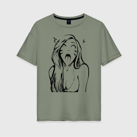 Женская футболка хлопок Oversize с принтом Belle Delphine Ahegao в Екатеринбурге, 100% хлопок | свободный крой, круглый ворот, спущенный рукав, длина до линии бедер
 | ahegao | belle delphine |  twich | ахегао | белле дельфин | белль дельфин | блогершка | стримерша | твич