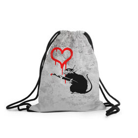 Рюкзак-мешок 3D с принтом BANKSY в Екатеринбурге, 100% полиэстер | плотность ткани — 200 г/м2, размер — 35 х 45 см; лямки — толстые шнурки, застежка на шнуровке, без карманов и подкладки | Тематика изображения на принте: banksy | heart | бэнкси | сердце