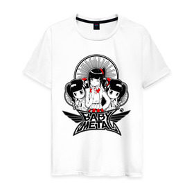 Мужская футболка хлопок с принтом BABYMETAL в Екатеринбурге, 100% хлопок | прямой крой, круглый вырез горловины, длина до линии бедер, слегка спущенное плечо. | babymetal | j pop | japan | бэбиметал | дэт метал | каваий метал | моа кикути | судзука накамото | юи мидзуно | япония
