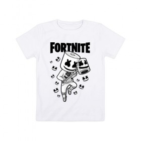 Детская футболка хлопок с принтом FORTNITE MARSHMELLO в Екатеринбурге, 100% хлопок | круглый вырез горловины, полуприлегающий силуэт, длина до линии бедер | chapter 2 | fortnite | marshmello | диджей | игры | маршмэллоу | молоток | фортнайт