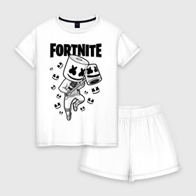 Женская пижама с шортиками хлопок с принтом FORTNITE MARSHMELLO в Екатеринбурге, 100% хлопок | футболка прямого кроя, шорты свободные с широкой мягкой резинкой | chapter 2 | fortnite | marshmello | диджей | игры | маршмэллоу | молоток | фортнайт