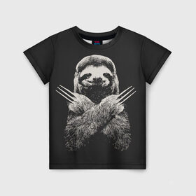 Детская футболка 3D с принтом Slotherine в Екатеринбурге, 100% гипоаллергенный полиэфир | прямой крой, круглый вырез горловины, длина до линии бедер, чуть спущенное плечо, ткань немного тянется | animals | wolverine | ленивец | росомаха