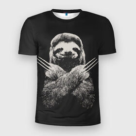 Мужская футболка 3D спортивная с принтом Slotherine в Екатеринбурге, 100% полиэстер с улучшенными характеристиками | приталенный силуэт, круглая горловина, широкие плечи, сужается к линии бедра | animals | wolverine | ленивец | росомаха