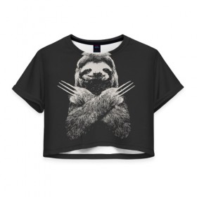 Женская футболка Cropp-top с принтом Slotherine в Екатеринбурге, 100% полиэстер | круглая горловина, длина футболки до линии талии, рукава с отворотами | animals | wolverine | ленивец | росомаха