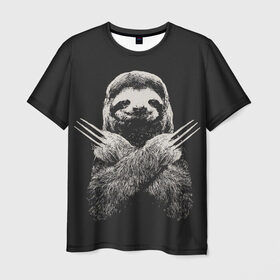 Мужская футболка 3D с принтом Slotherine в Екатеринбурге, 100% полиэфир | прямой крой, круглый вырез горловины, длина до линии бедер | animals | wolverine | ленивец | росомаха